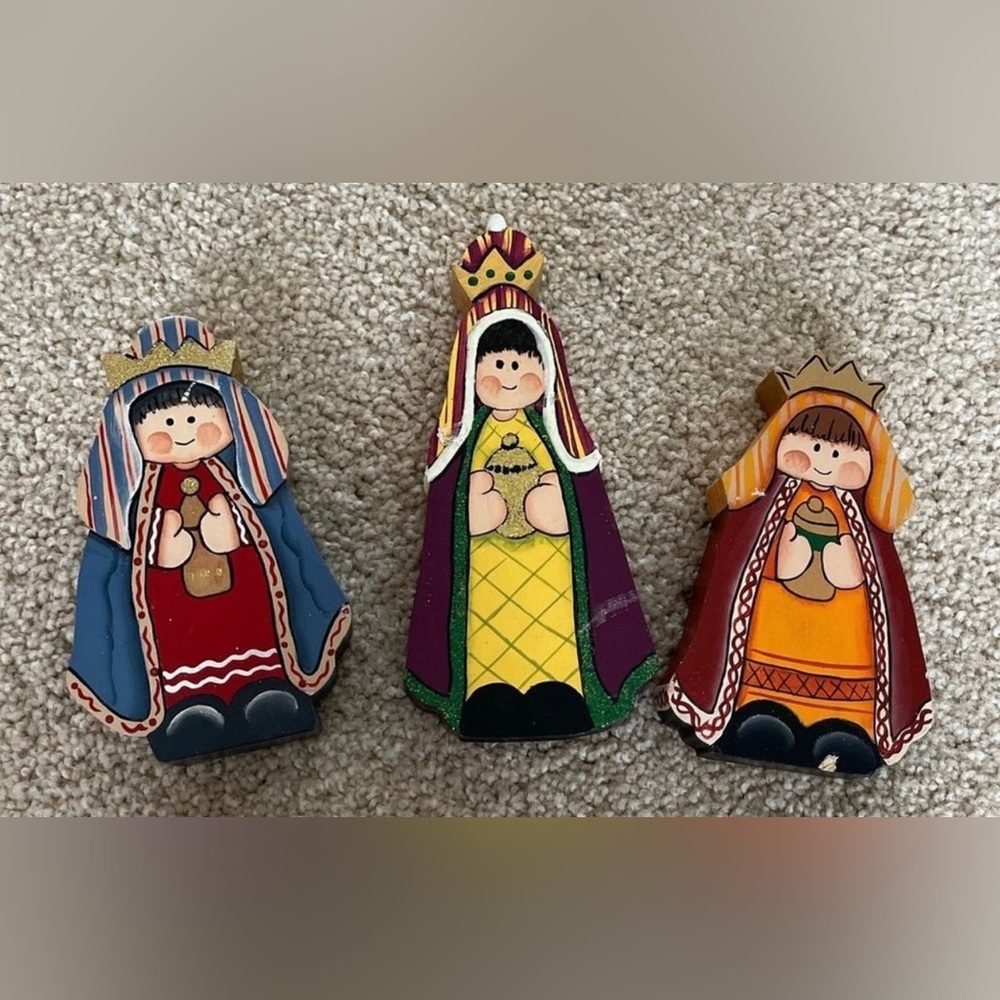 VGC Three Kings of Orient Wood Wooden Painted Nativity Manger Figures Christmas